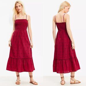 NWT LOFT Crimson Blush Eyelet Tiered Strappy Midi Dress